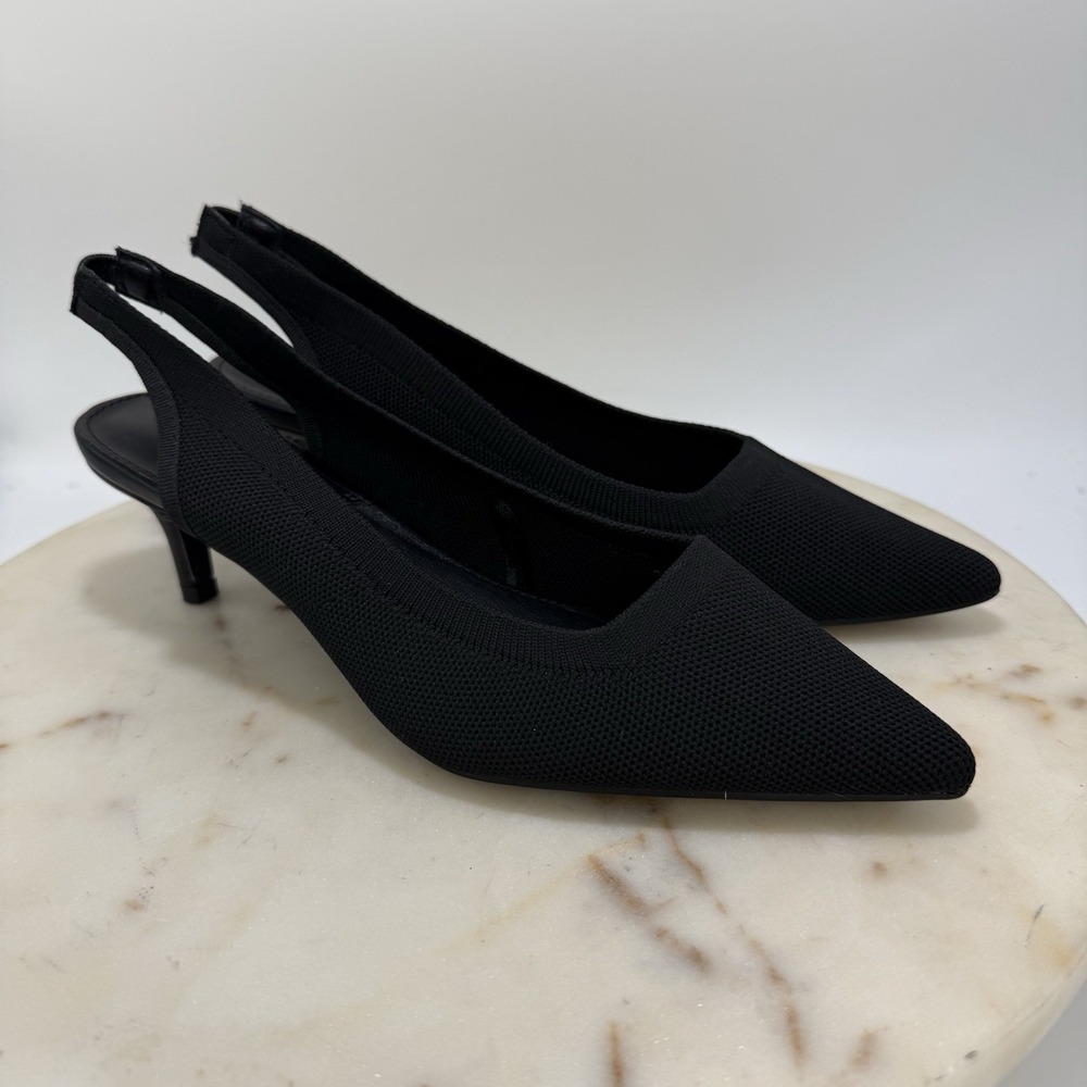 Women's French Connection Black Mesh Slingback Kitten Heels Pointed Toe Size 8